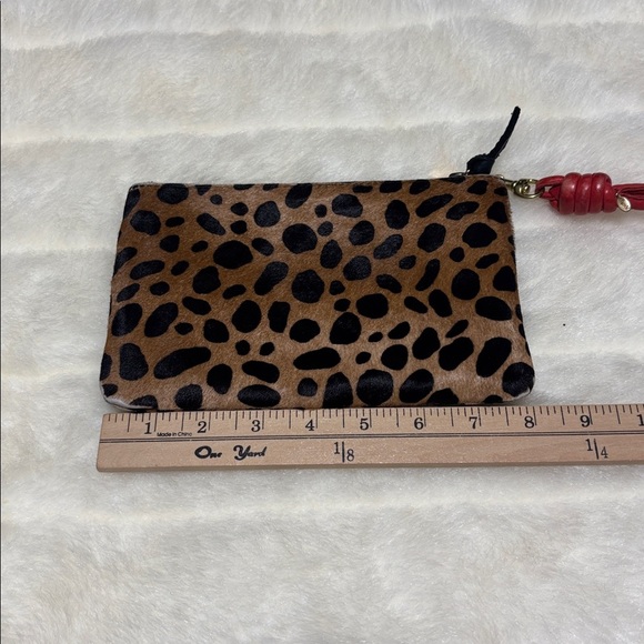 ✨Clare V Leopard Calf Hair Pouch Wristlet w/ Red Leather Strap OS✨ - Picture 11 of 12